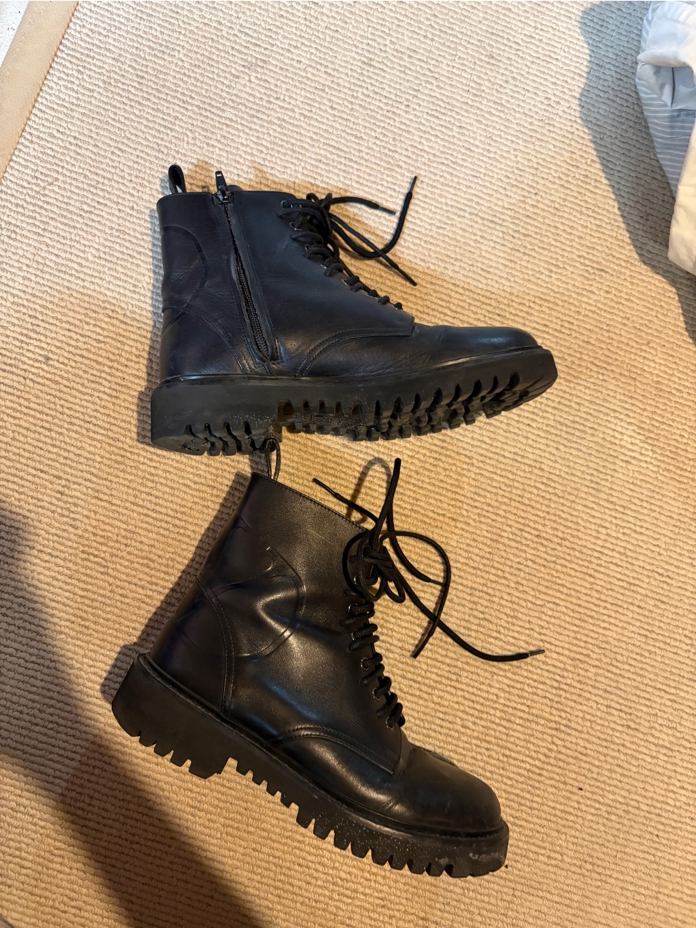 Valentino Black Leather Lace-Up Combat Boots